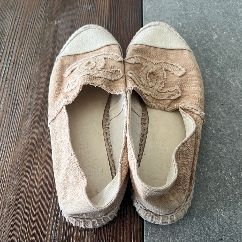 CHANEL Espadrilles Shoes Slip Ons CC Logo Monogram Canvas size 40EU - Picture 5 of 6